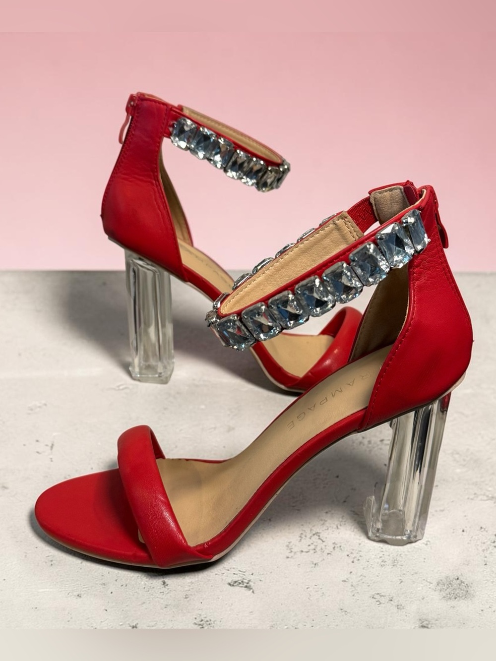 Rampage Red Crystal-Ankle Block Heels , size 9, NWOT